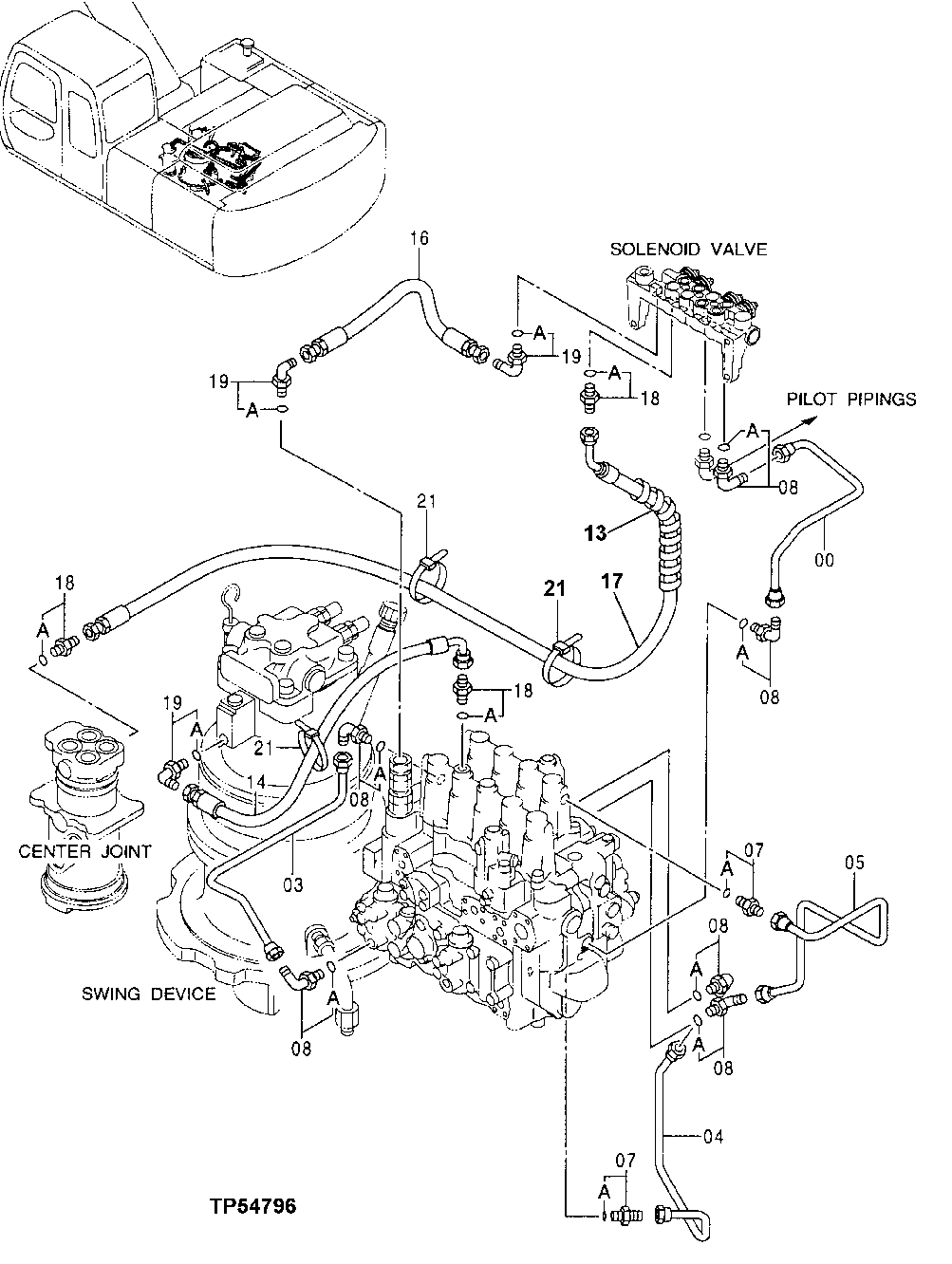 Схема запчастей John Deere 30LC - 303 - Pilot Lines (Swing Motor To Center Joint) 3360 Hydraulic System