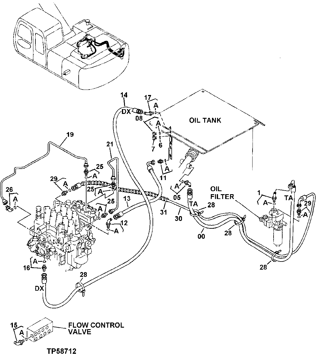 Схема запчастей John Deere 30LC - 311 - Pilot Lines (Control Valve To Hydraulic Oil Tank) 3360 Hydraulic System