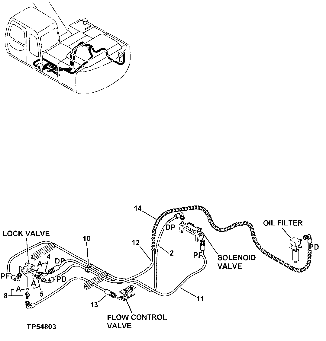 Схема запчастей John Deere 30LC - 312 - Pilot Lines (Control Valve To Lock Valve) 3360 Hydraulic System