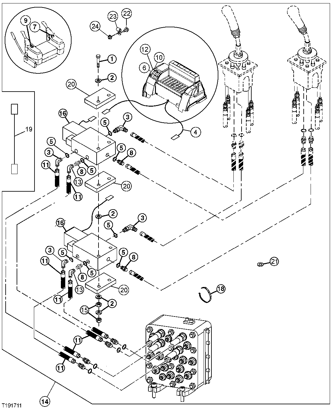 Схема запчастей John Deere 30LC - 340 - CONTROL PATTERN SELECTOR KIT 3360 Hydraulic System