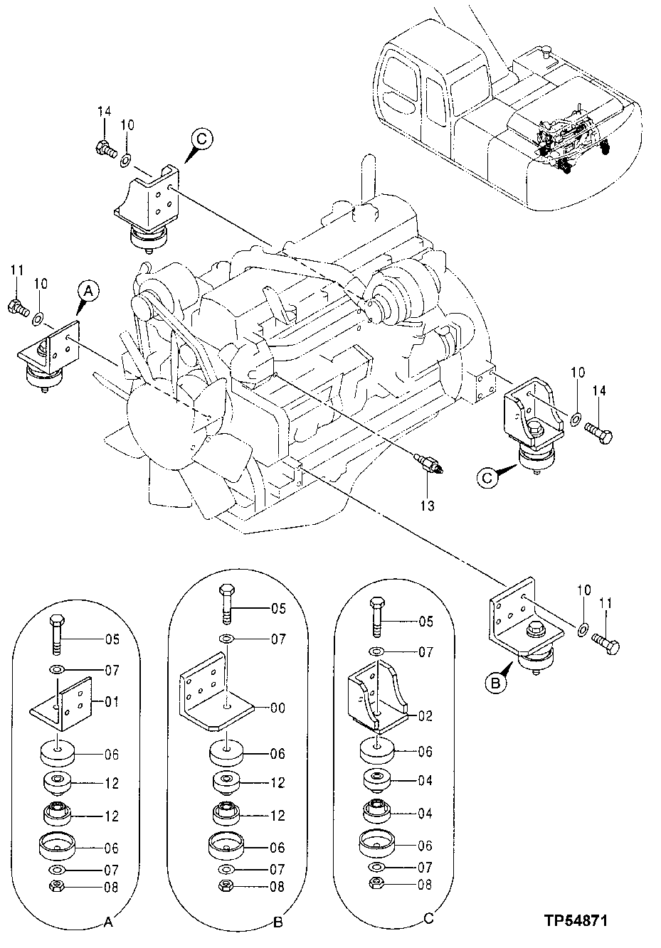 Схема запчастей John Deere 70LC - 24 - Engine Mounting 0400 REMOVAL AND INSTALLATION 6068HT052 6068HT052