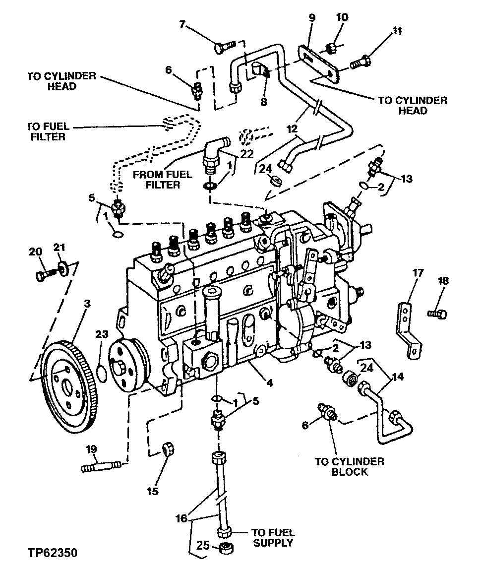 Схема запчастей John Deere 70LC - 45 - FUEL INJECTION PUMP AND LUBE LINES 0413 Fuel Injection System 6068HT052 6068HT052