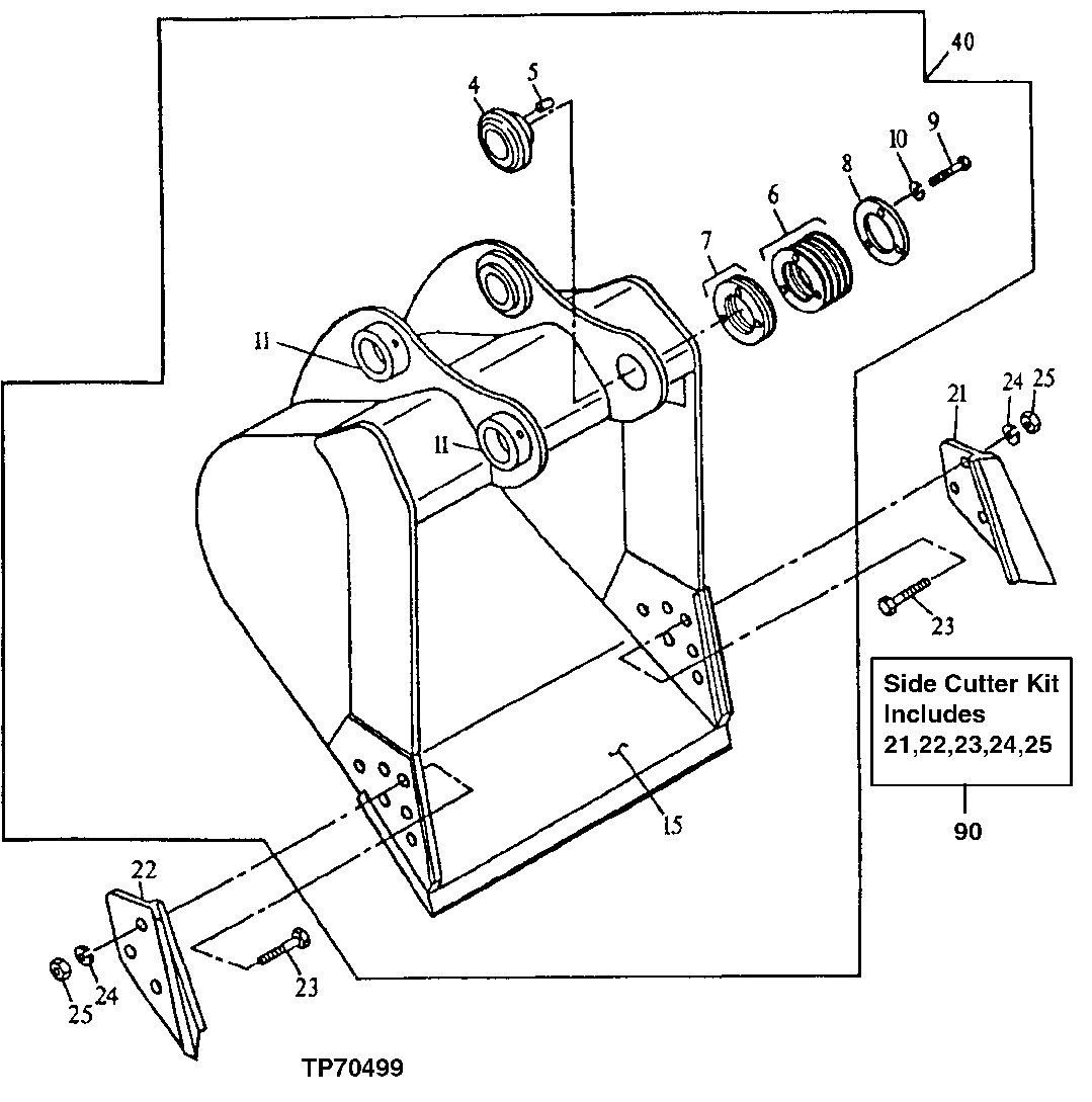 Схема запчастей John Deere 70LC - 189 - Heavy Duty High Capacity Bucket (Also Order Bucket Tooth Assemblies) (For Use With 400 Series Teeth) 3302 BUCKETS, TEETH, SHANKS AND SIDECUTTERS