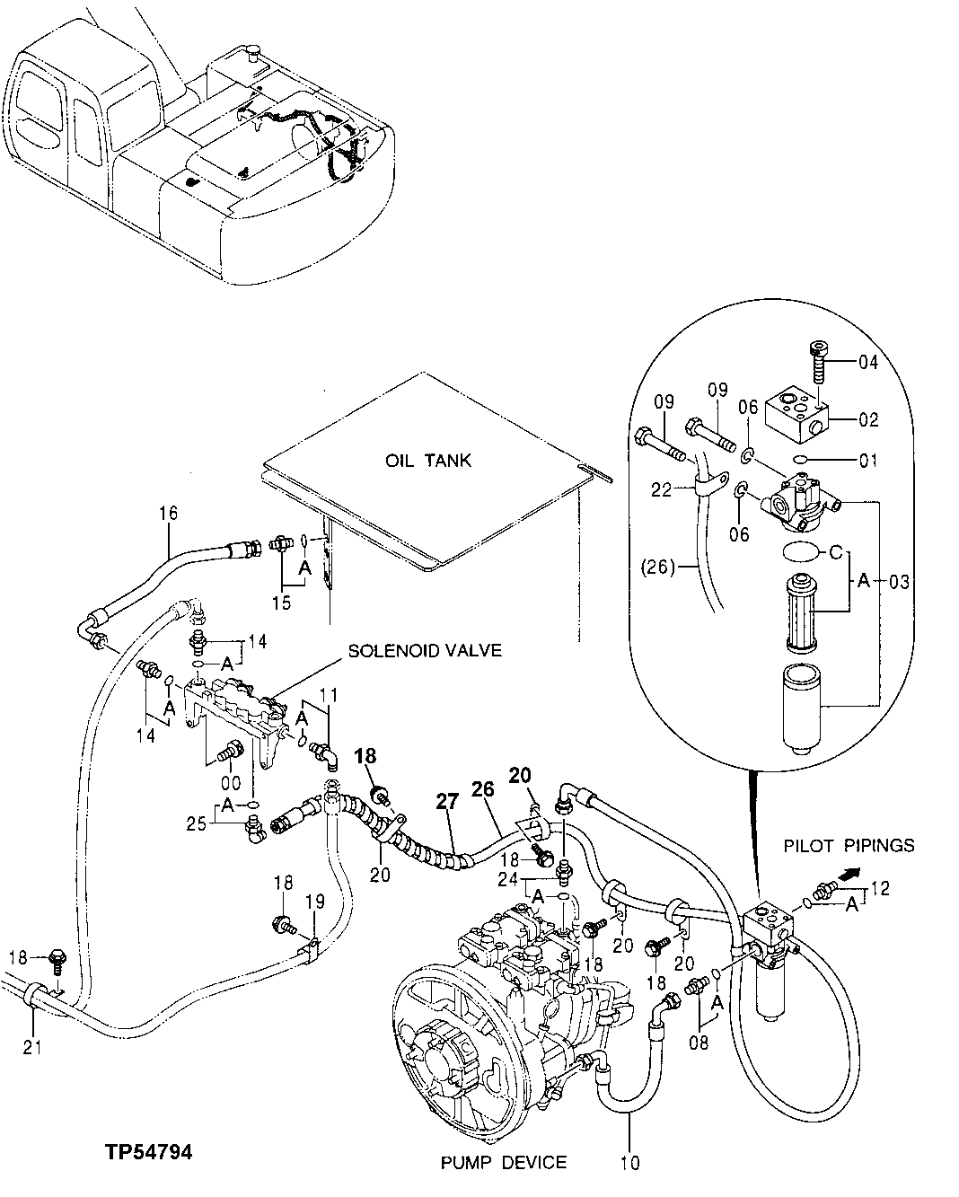 Схема запчастей John Deere 70LC - 248 - PILOT PIPINGS 3360 HYDRAULIC SYSTEM