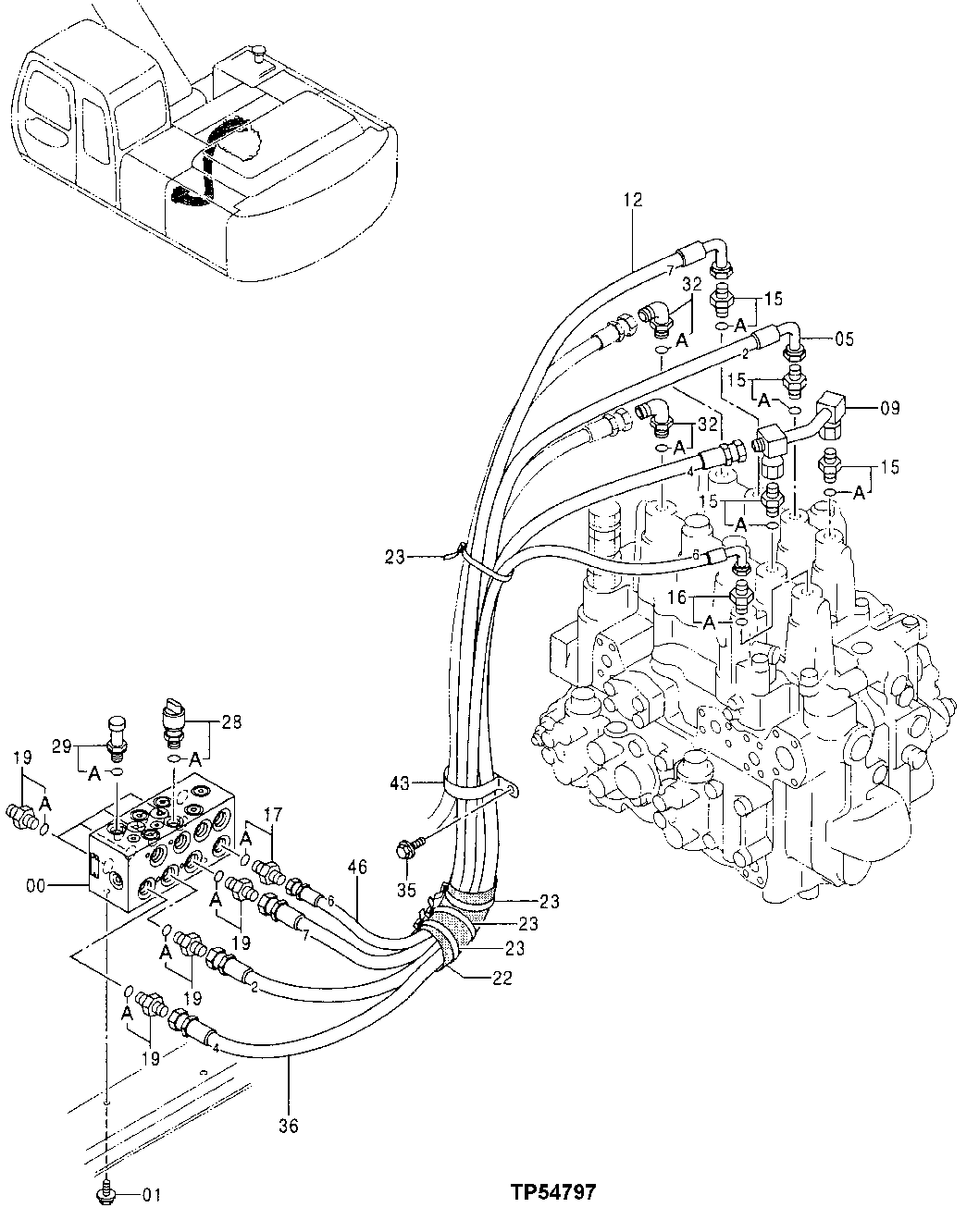 Схема запчастей John Deere 70LC - 252 - PILOT PIPINGS 3360 HYDRAULIC SYSTEM