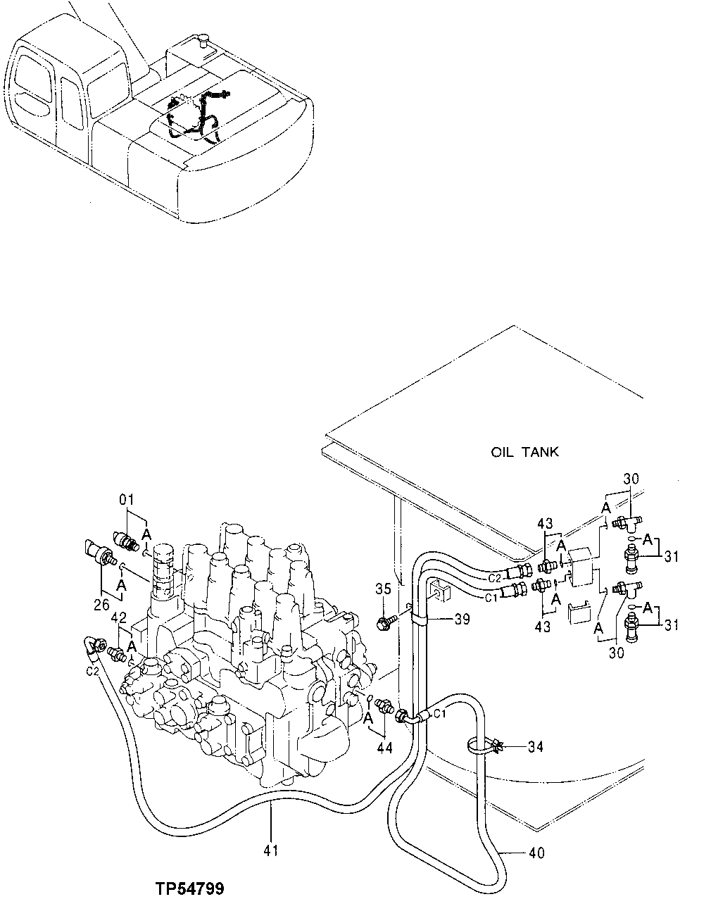 Схема запчастей John Deere 70LC - 254 - PILOT PIPINGS 3360 HYDRAULIC SYSTEM