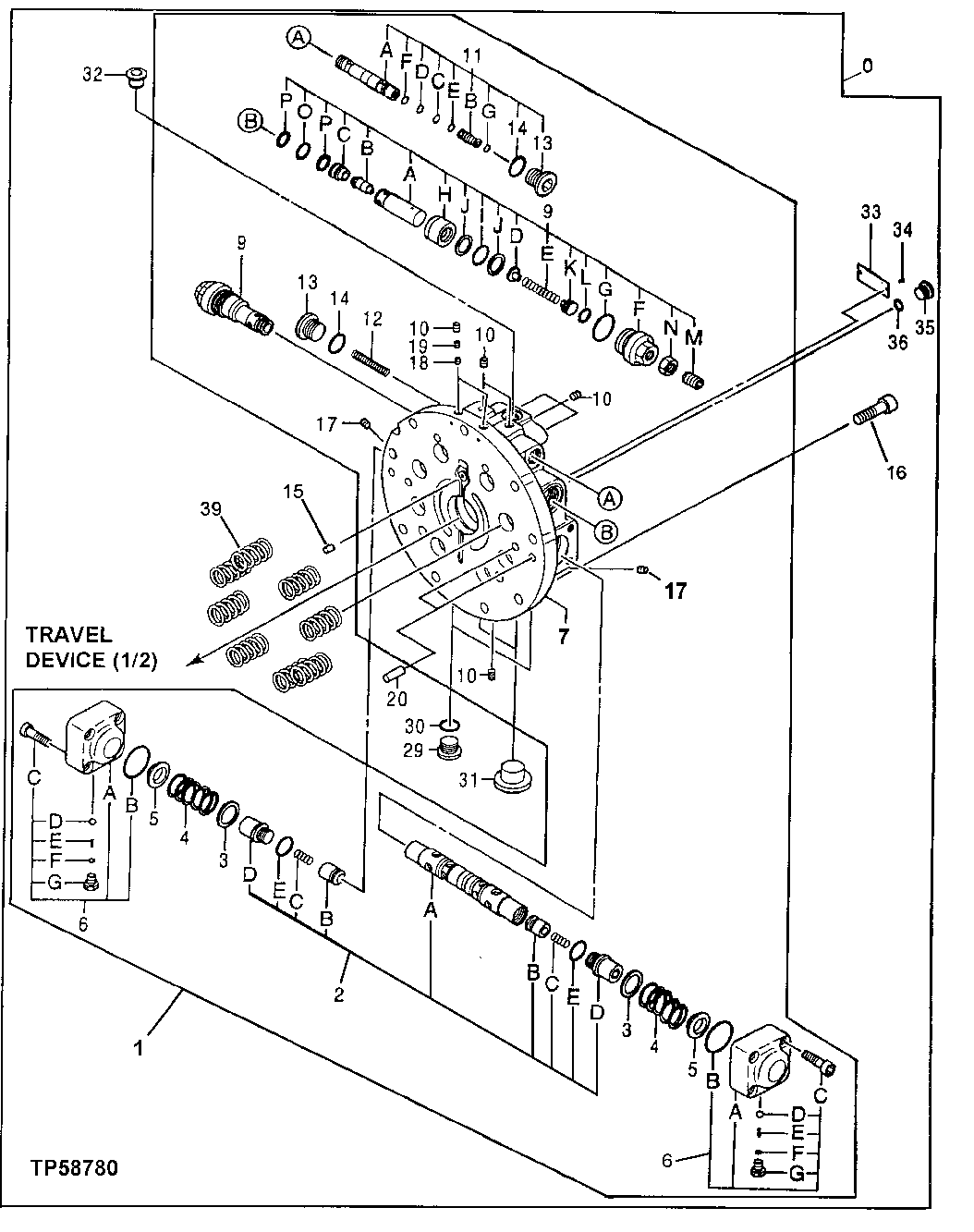 Схема запчастей John Deere 60LC - 20 - Travel Device 0260 Axles, Diff. & Susp. Sys. Hyd. (Incl. Fwd)