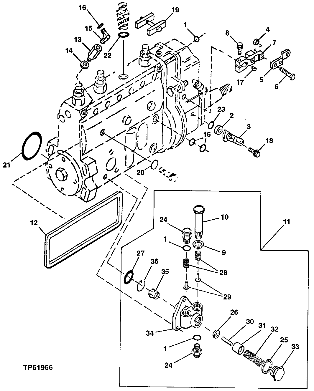 Схема запчастей John Deere 60LC - 50 - FUEL INJECTION PUMP LEVERS AND FUEL TRANSFER PUMP 0413A Fuel Injection System 4045TP053 4045TP053