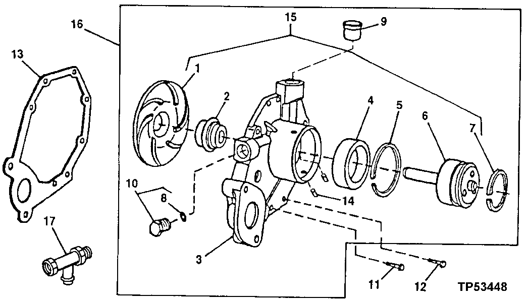 Схема запчастей John Deere 60LC - 57 - Water Pump Assembly 0417A Water Pump 4045TP053 4045TP053