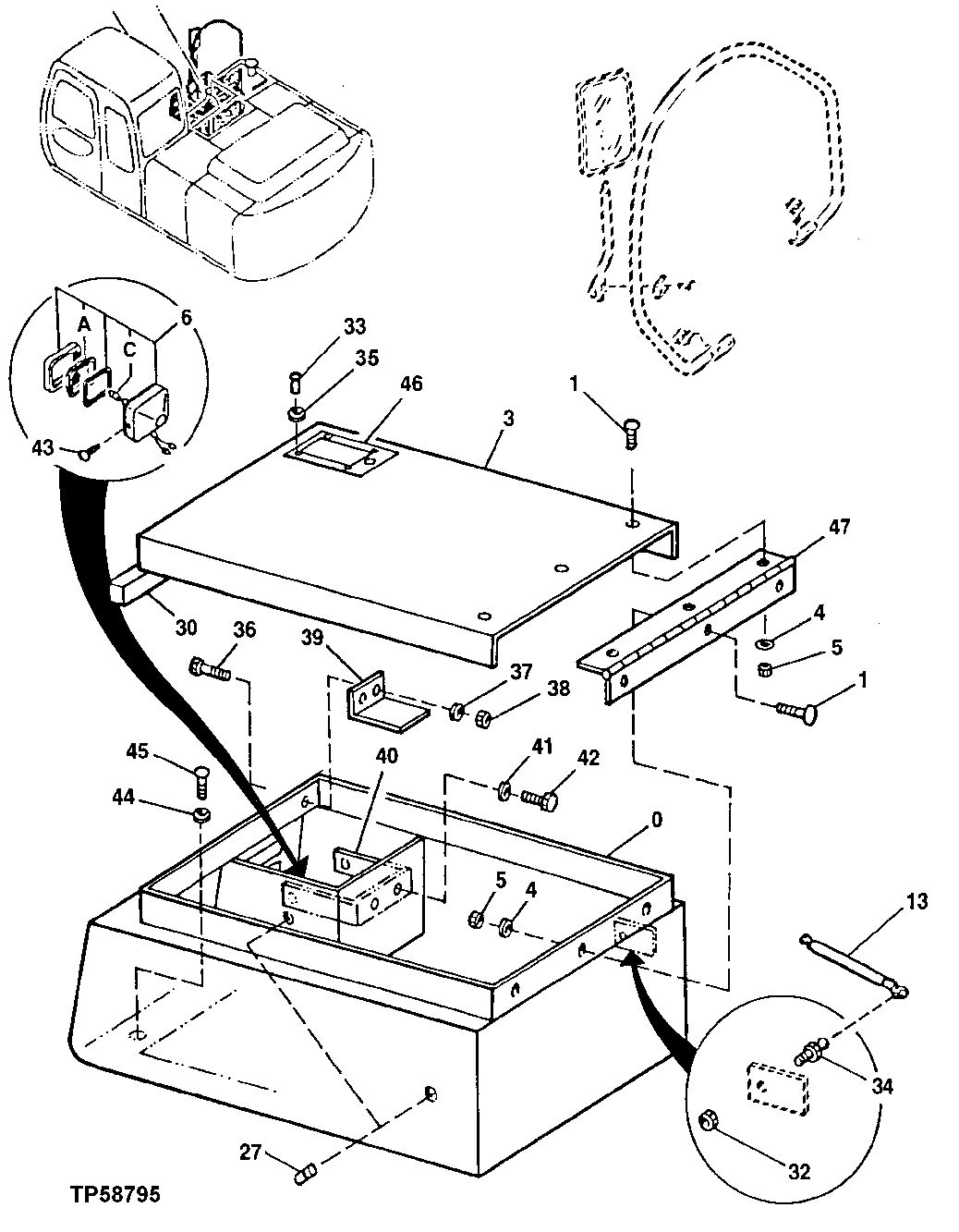 Схема запчастей John Deere 60LC - 213 - Tool Box 1910 Hood Or Engine Enclosure