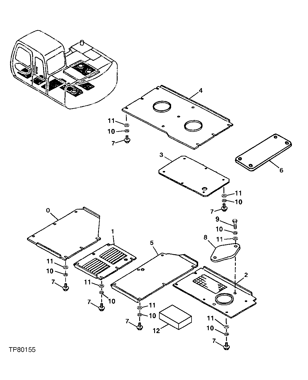 Схема запчастей John Deere 60LC - 215 - Under Cover 1910 Hood Or Engine Enclosure