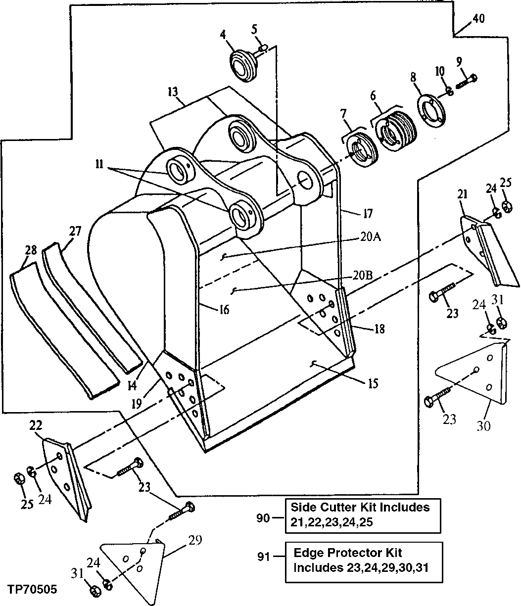 Схема запчастей John Deere 60LC - 234 - Heavy Duty Bucket (Also Order Bucket Tooth Assemblies) 3302 Bucket With Teeth