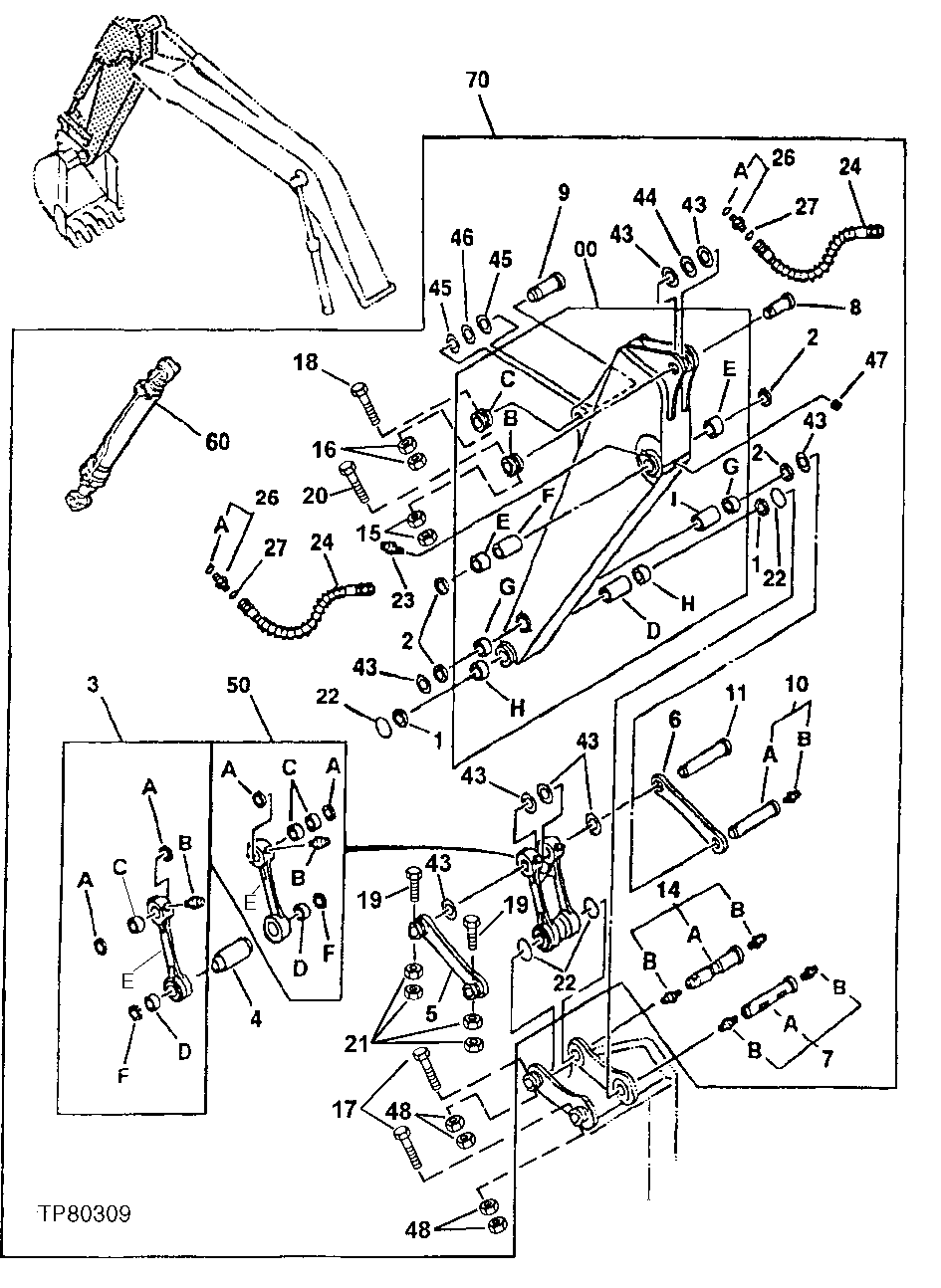 Схема запчастей John Deere 60LC - 259 - Long Arm Assembly 3340 Backhoe & Excavator Frames