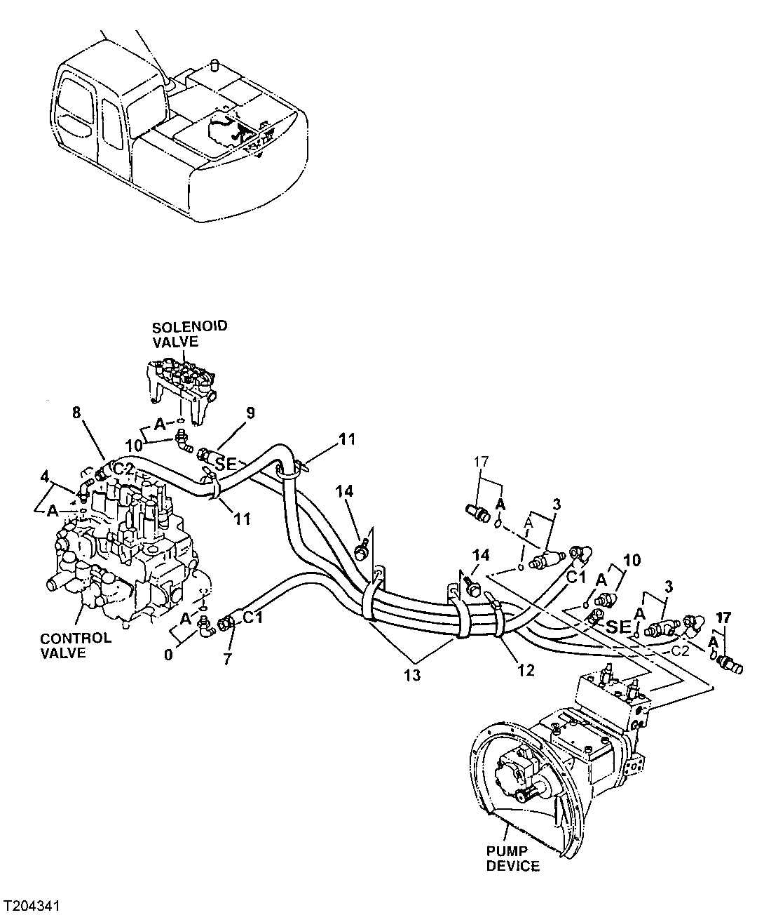 Схема запчастей John Deere 60LC - 290 - Pilot Lines 3360 Hydraulic System