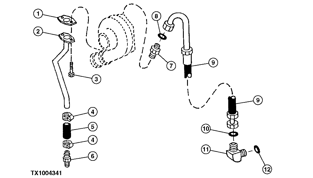 Схема запчастей John Deere 10 - 47 - Turbocharger Oil Lines (026650 - ) 0416A Turbocharger 4045TP052 4045TP052