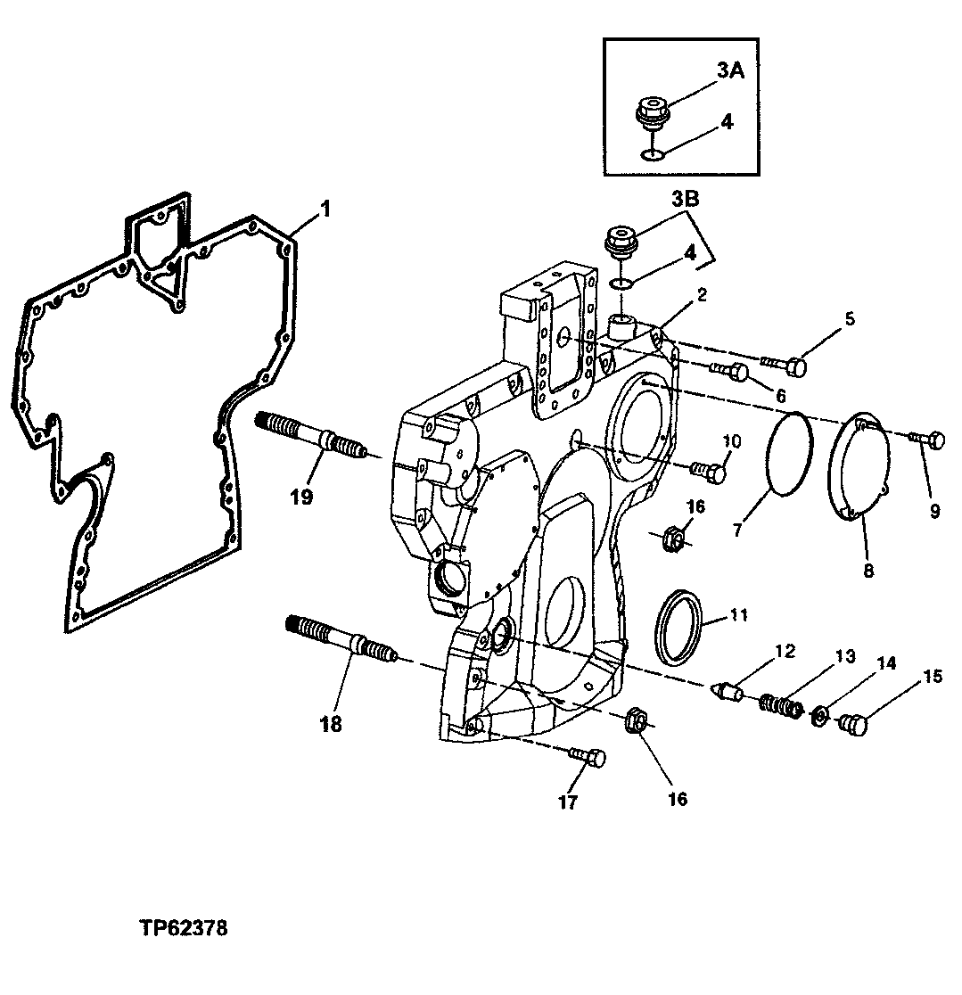 Схема запчастей John Deere 10 - 68 - Timing Gear Cover (704562 - 803026) 0402B Camshaft And Valve Actuating Means 4045TT054 4045TT054