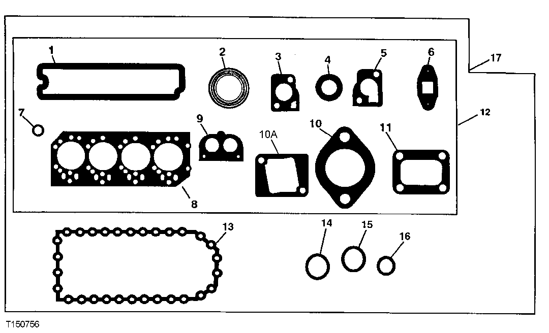 Схема запчастей John Deere 10 - 111 - Cylinder Head Removal Gasket Set 0452B Gasket Replacement Kits 4045TT054 4045TT054