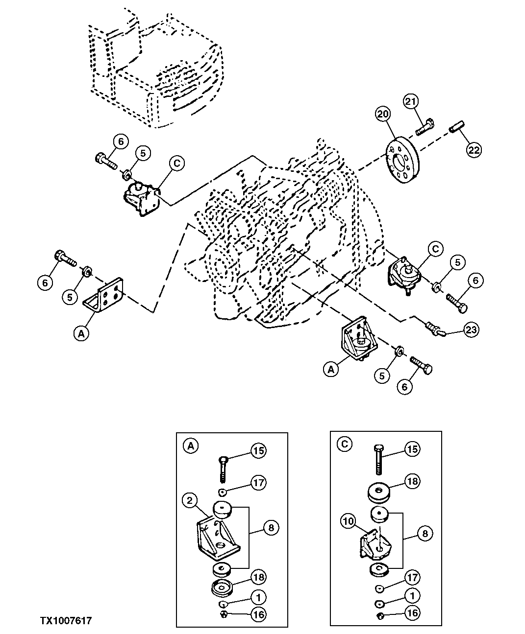 Схема запчастей John Deere 10 - 126 - Engine Mounts ( - 020009) 0540 Engine Mounting