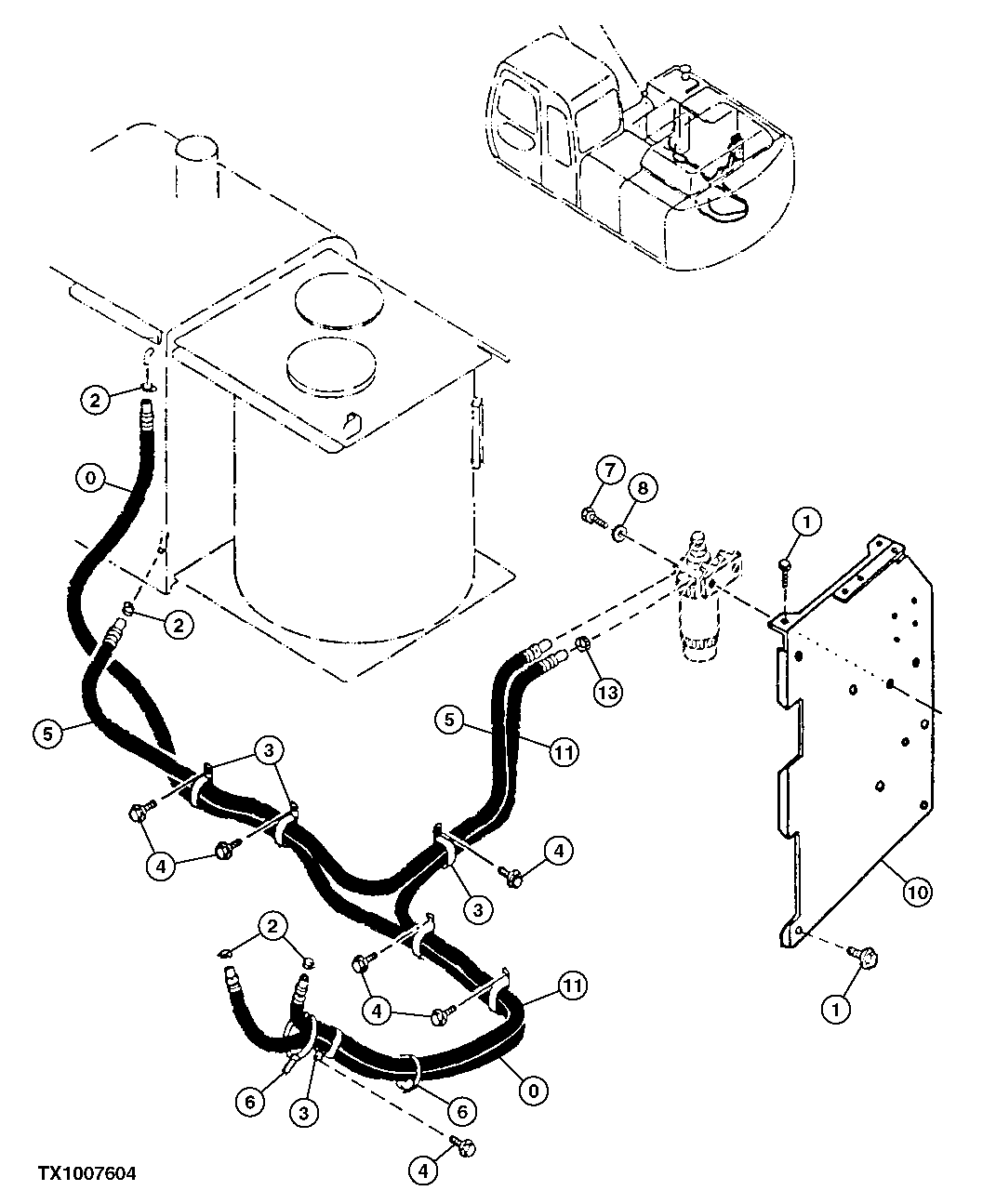 Схема запчастей John Deere 10 - 130 - Fuel Tank Lines 0560 External Fuel Supply Systems