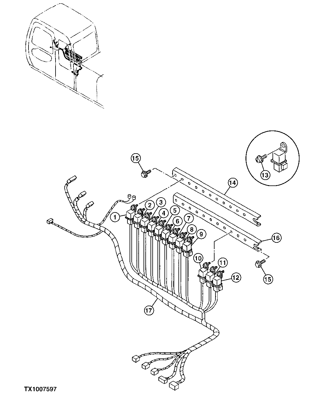 Схема запчастей John Deere 10 - 140 - Relays and Mounting 1674 Wiring Harness And Switches