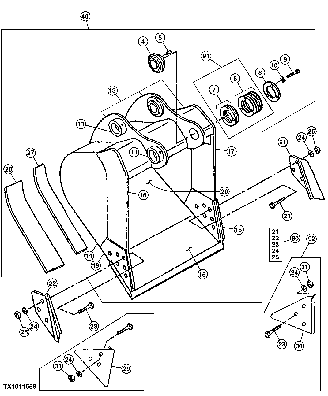 Схема запчастей John Deere 10 - 221 - General Purpose Bucket 3302 Bucket With Teeth