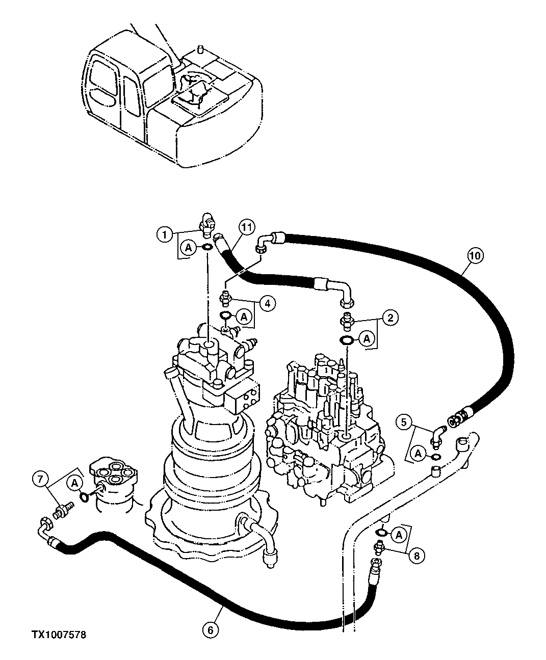 Схема запчастей John Deere 10 - 252 - Hydraulic Pump Drain Line 3360 Hydraulic System