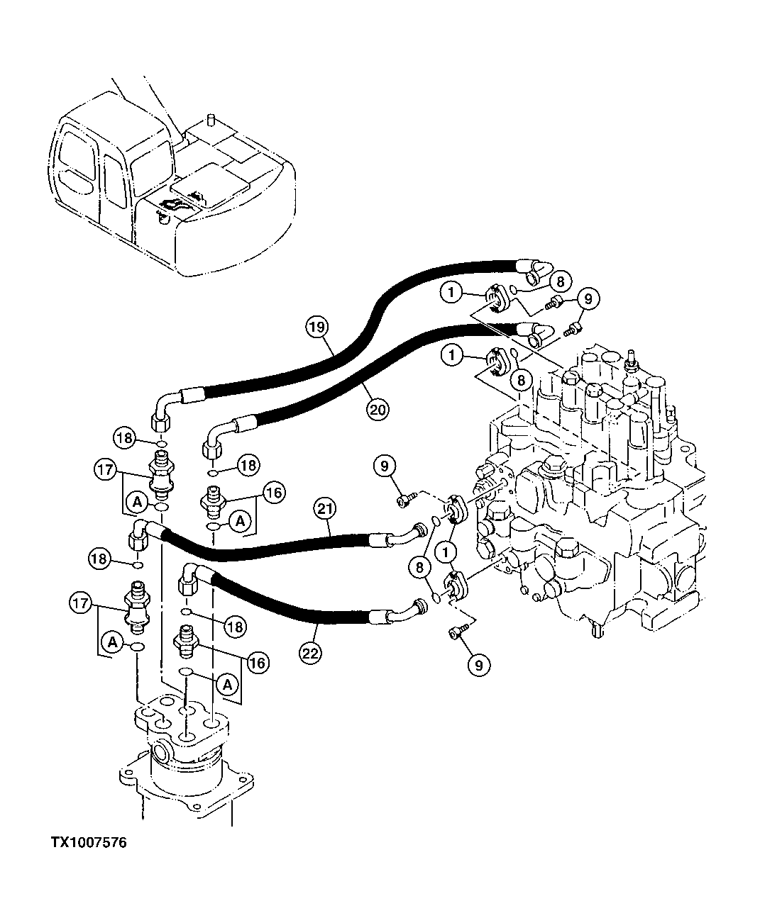 Схема запчастей John Deere 10 - 256 - Main Hydraulic Hoses 3360 Hydraulic System