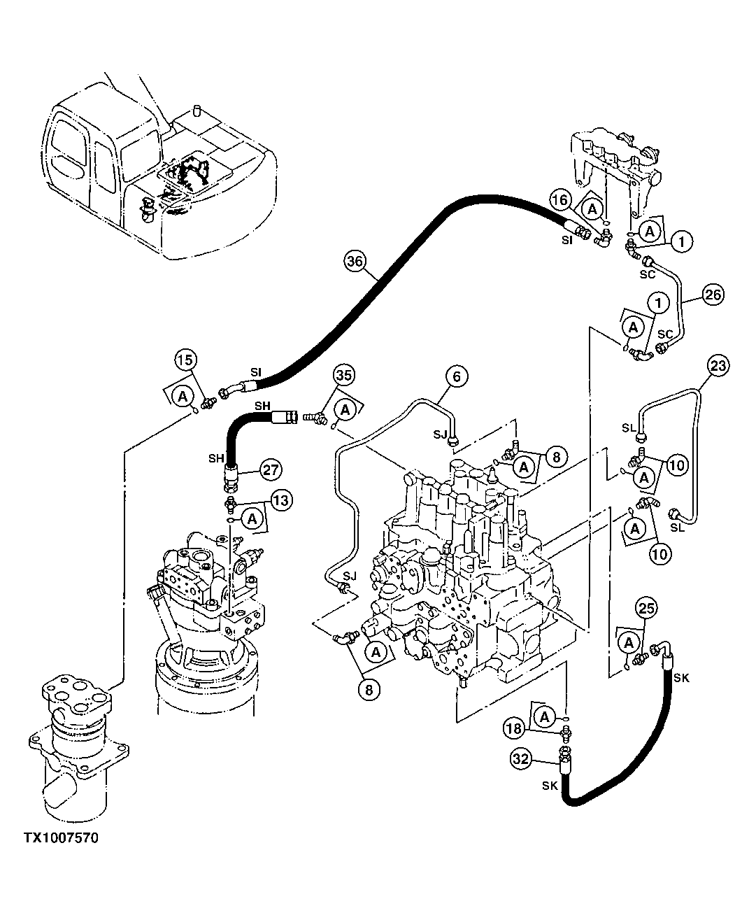 Схема запчастей John Deere 10 - 279 - PILOT HOSES 3360 Hydraulic System