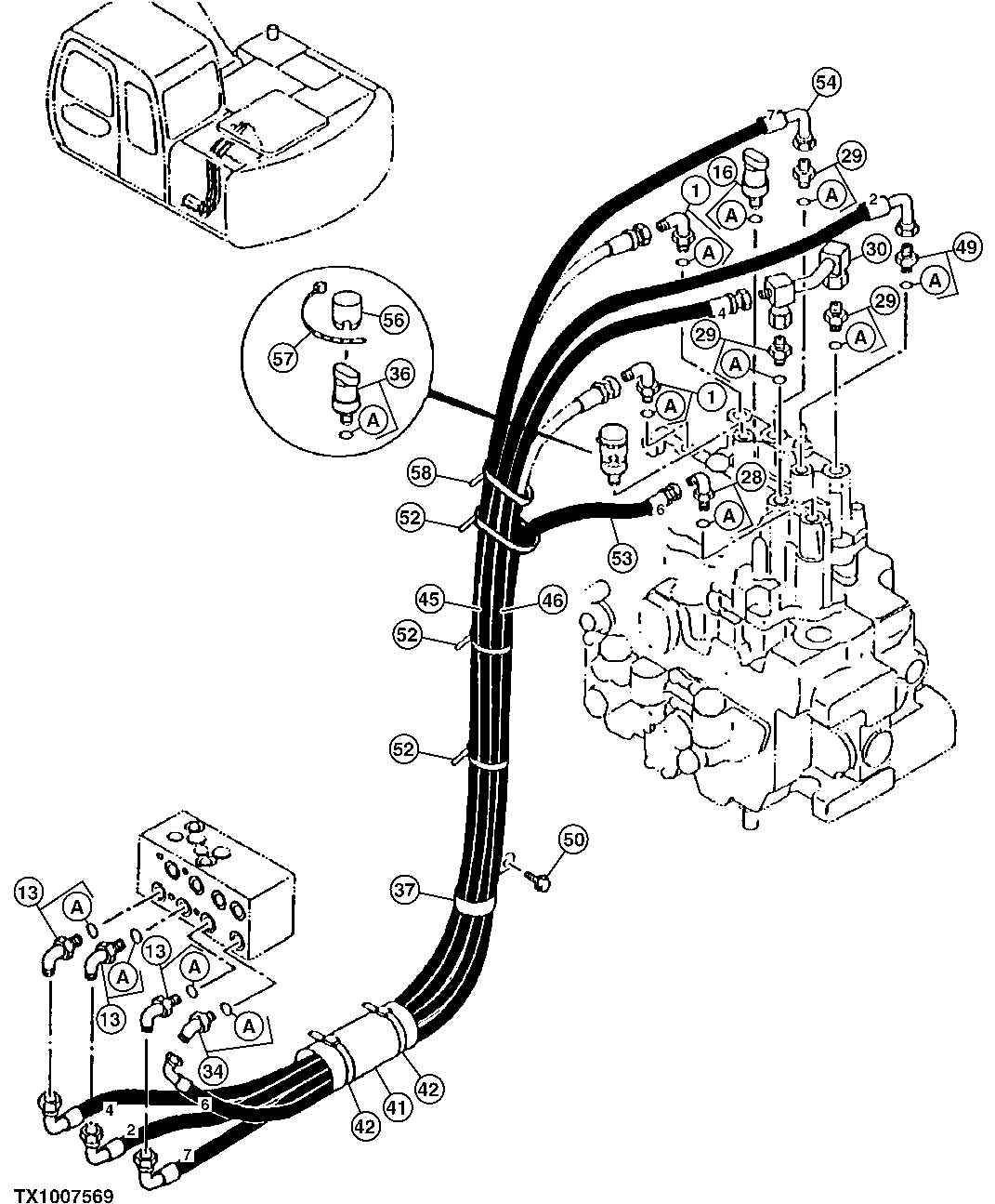 Схема запчастей John Deere 10 - 280 - PILOT HOSES 3360 Hydraulic System