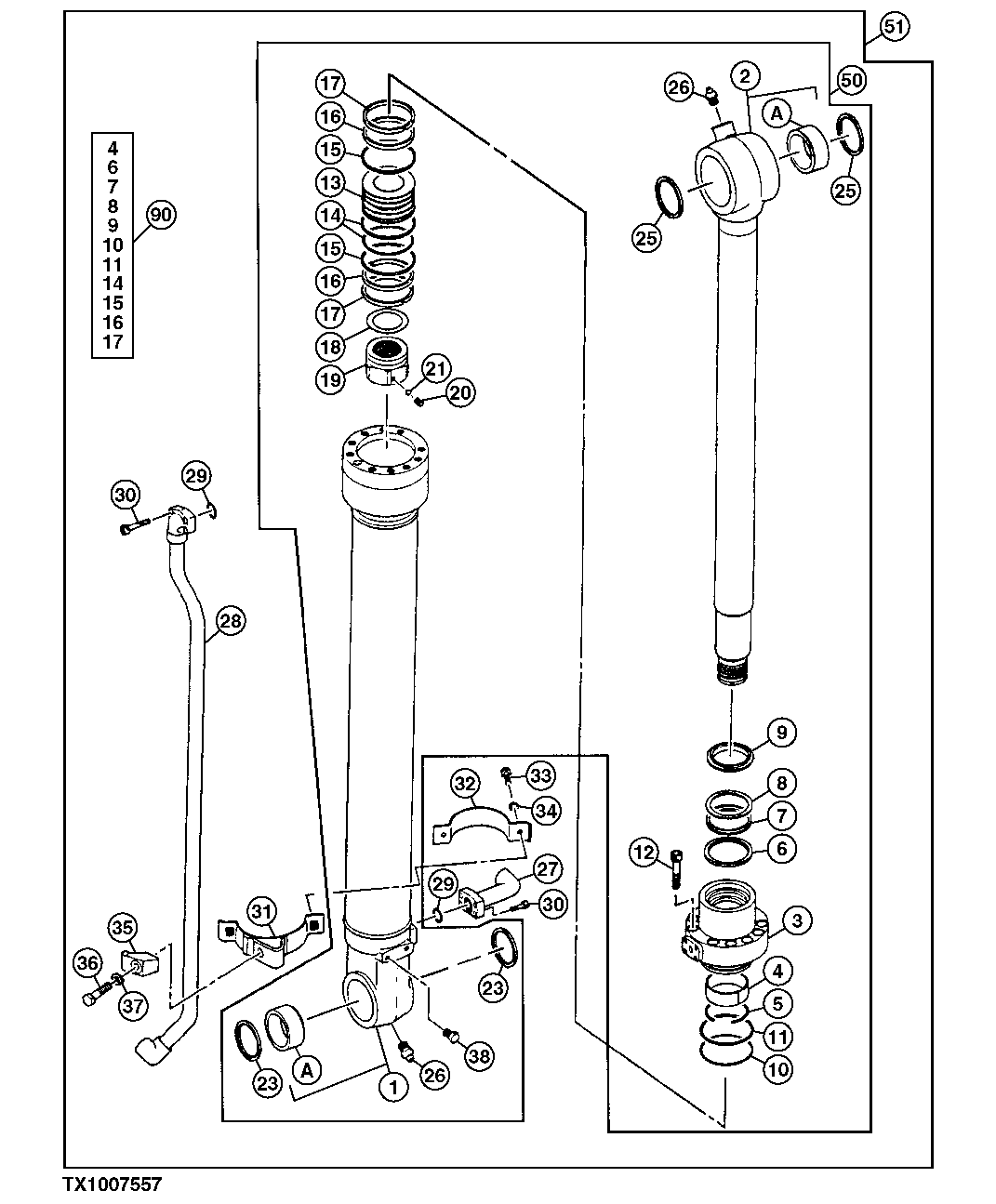 Схема запчастей John Deere 10 - 293 - Bucket Cylinder 3360 Hydraulic System