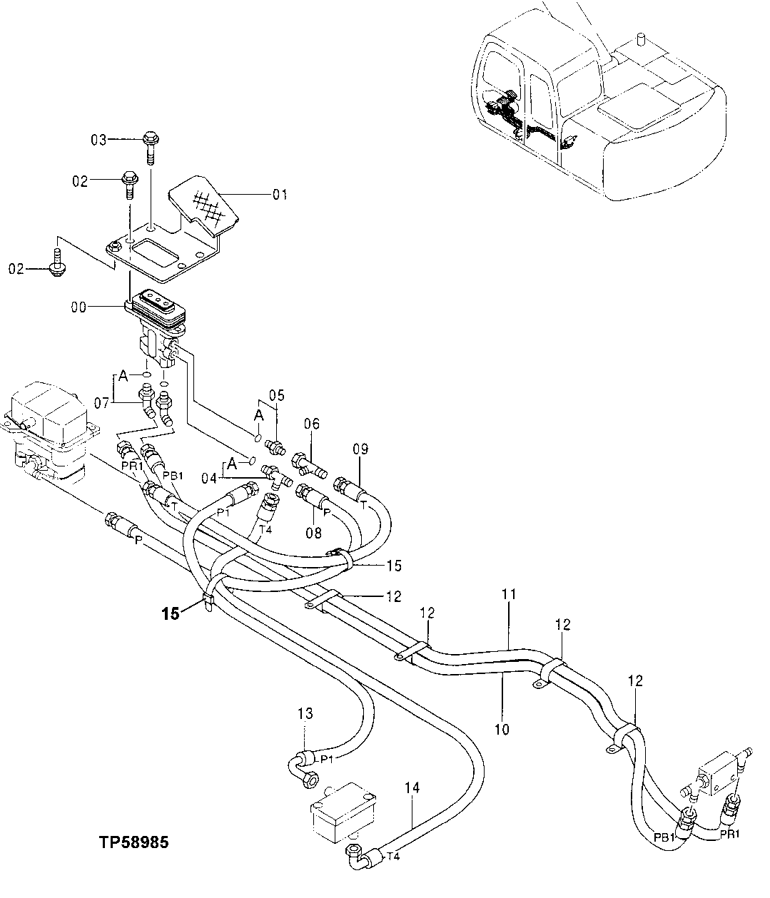 Схема запчастей John Deere 10 - 313 - BLADE PILOT FLOW CONTROL HYDRAULIC VALVE AND HOSES 3401 Blade