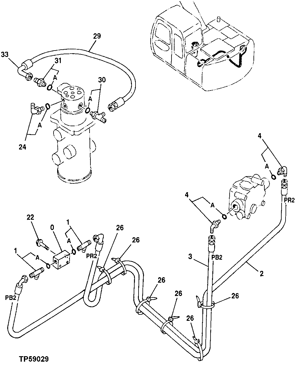 Схема запчастей John Deere 10 - 314 - BLADE PILOT FLOW CONTROL HYDRAULIC VALVE AND HOSES 3401 Blade