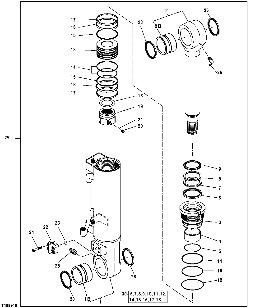 Схема запчастей John Deere 10 - 322 - Right Blade Cylinder And Oil Lines, Replacement Cylinder 3401 Blade