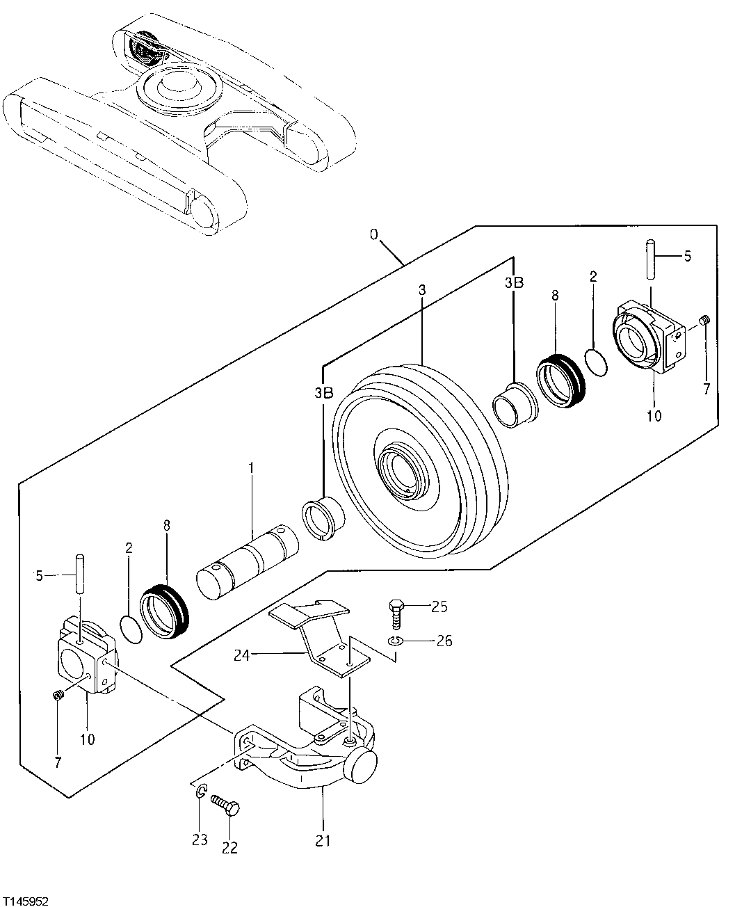 Схема запчастей John Deere 30LC/370 - 7 - Front Idler 0130 Track Systems