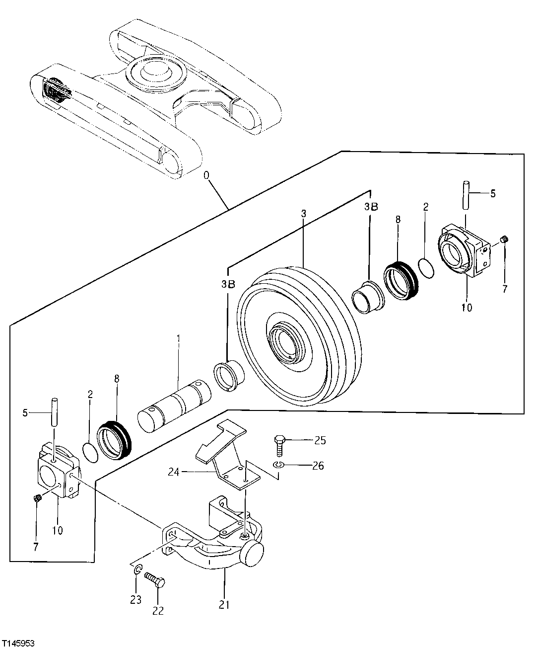 Схема запчастей John Deere 30LC/370 - 8 - Front Idler 0130 Track Systems