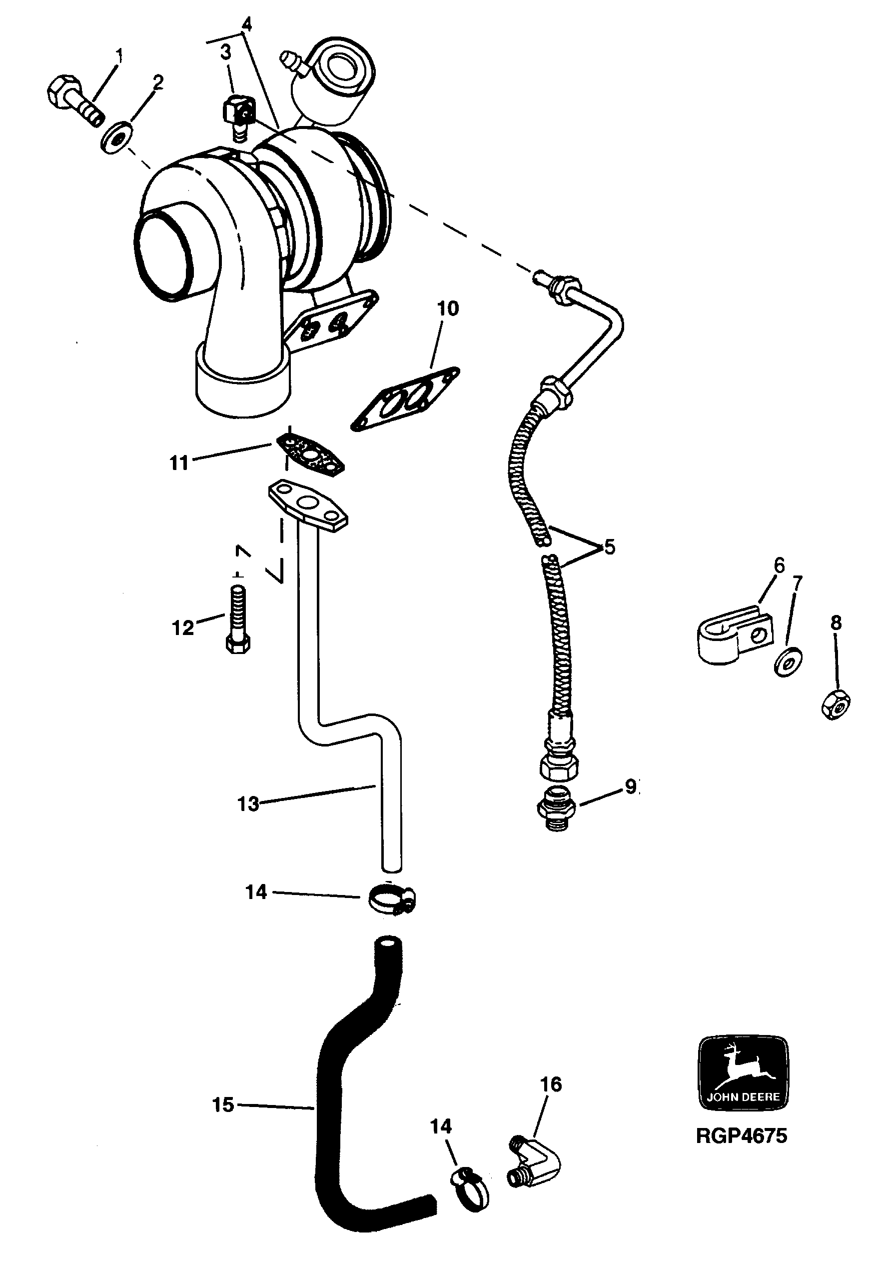 Схема запчастей John Deere 30LC/370 - 65 - Turbocharger and Oil Lines 0400 Engine 6081HT001-RG26768 6081HT001