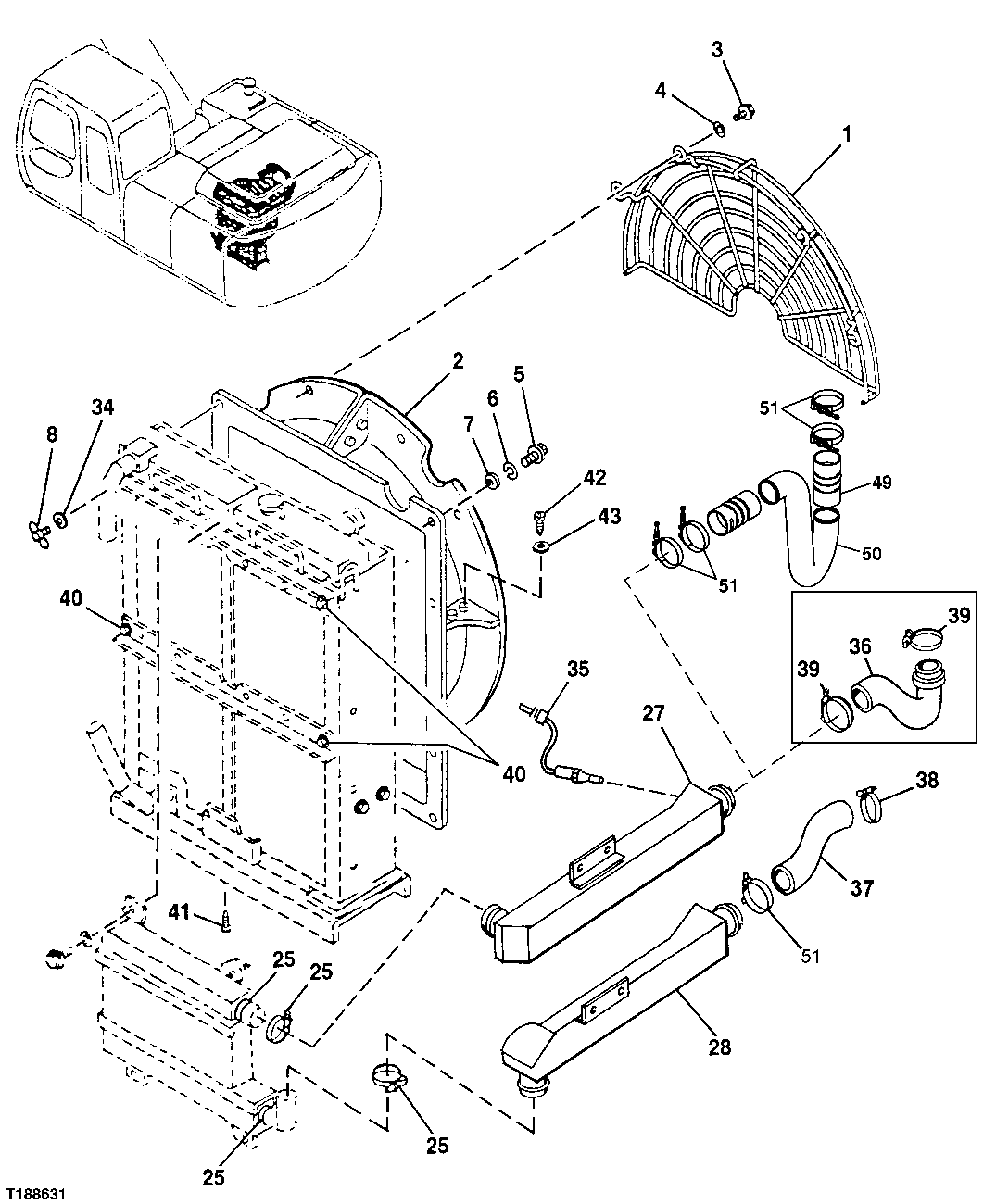 Схема запчастей John Deere 30LC/370 - 90 - Radiator / Fan Shroud / Coolant Hoses 0510 Engine Cooling Systems