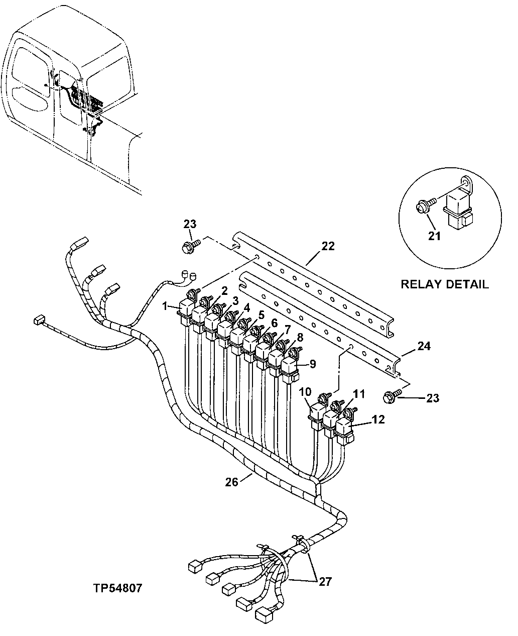 Схема запчастей John Deere 30LC/370 - 115 - ELECTRIC PARTS 1674 Wiring Harness And Switches