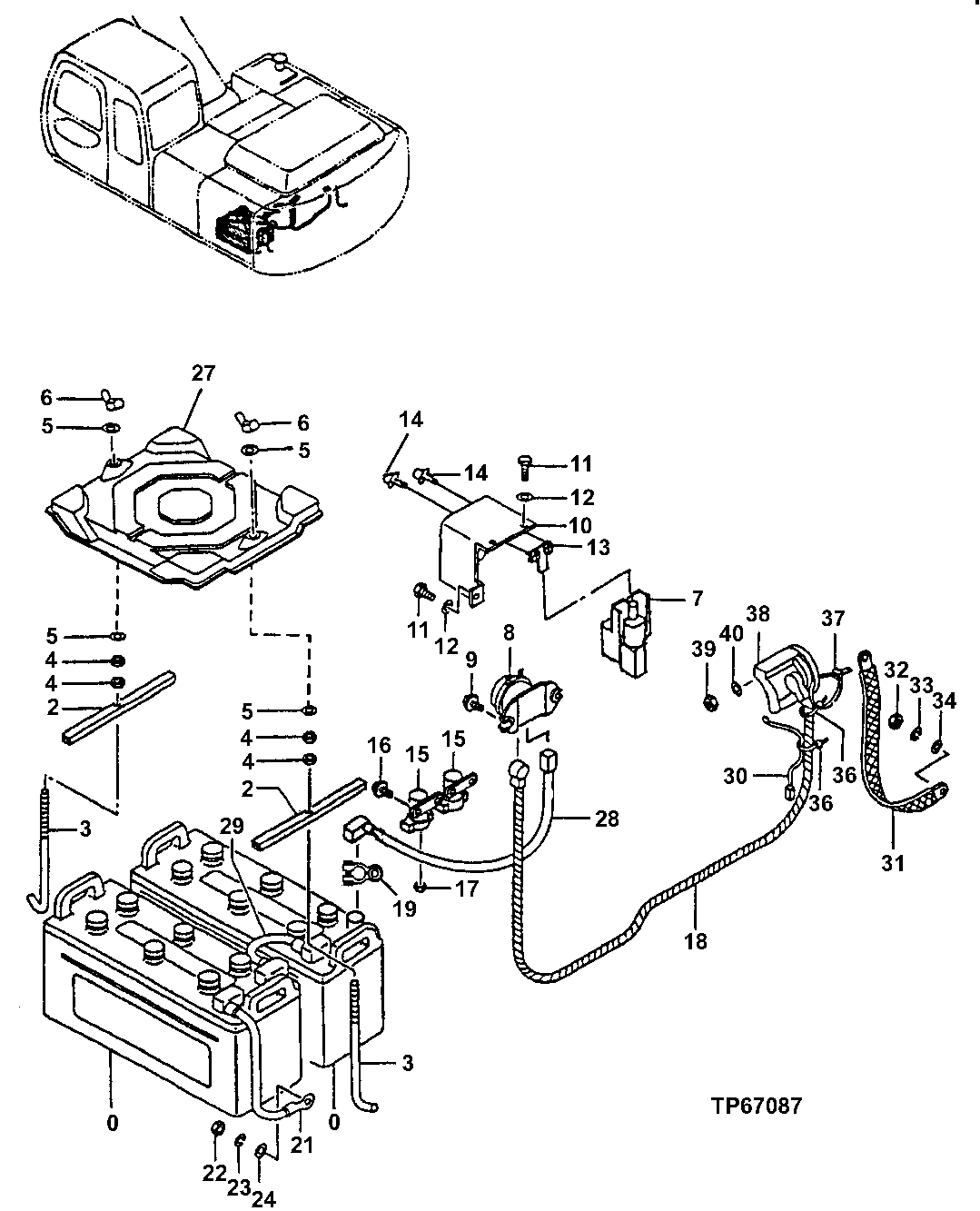 Схема запчастей John Deere 30LC/370 - 116 - ELECTRIC PARTS 1674 Wiring Harness And Switches