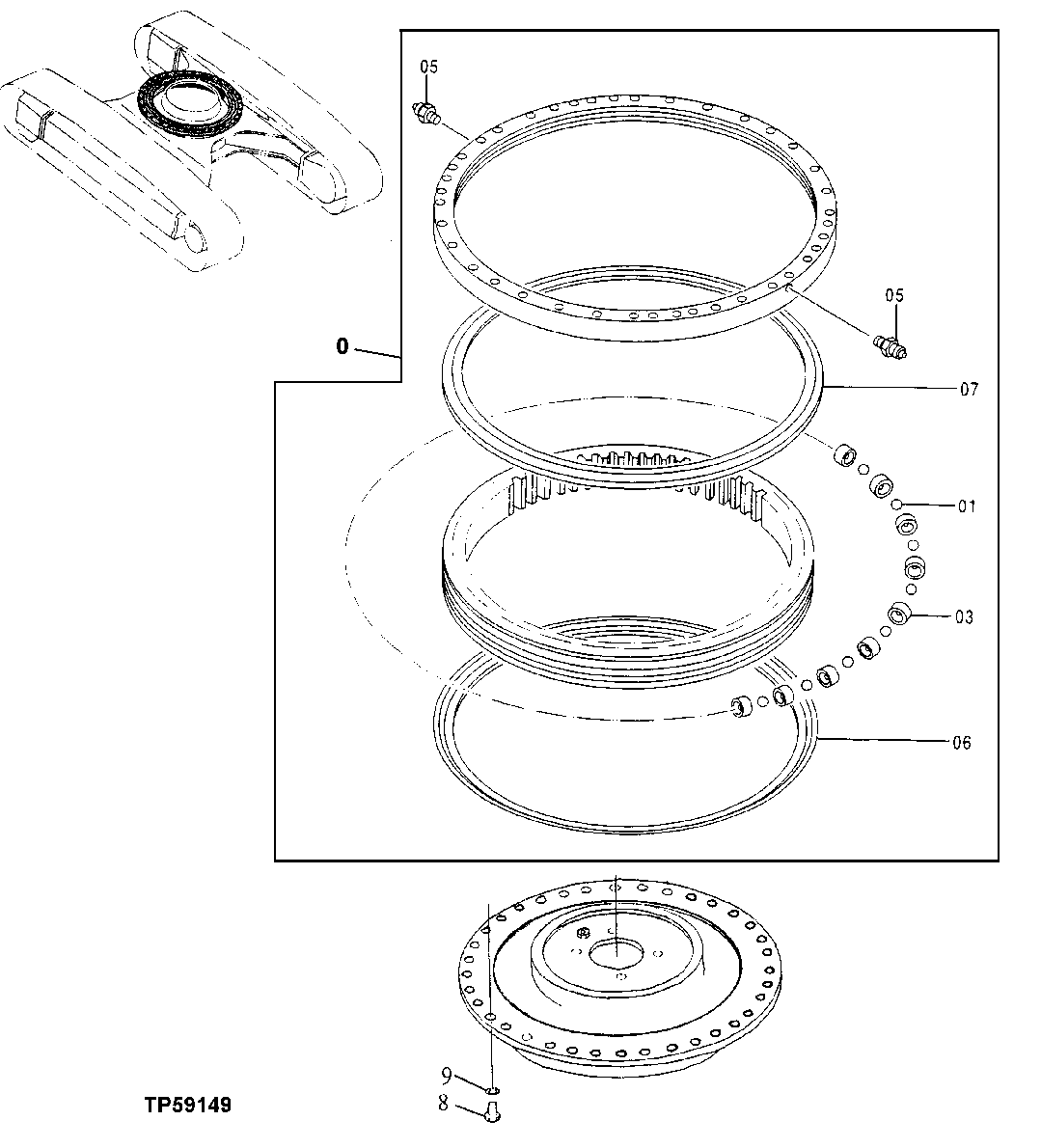 Схема запчастей John Deere 30LC/370 - 132 - Swing Bearing 1740 Frame Installation