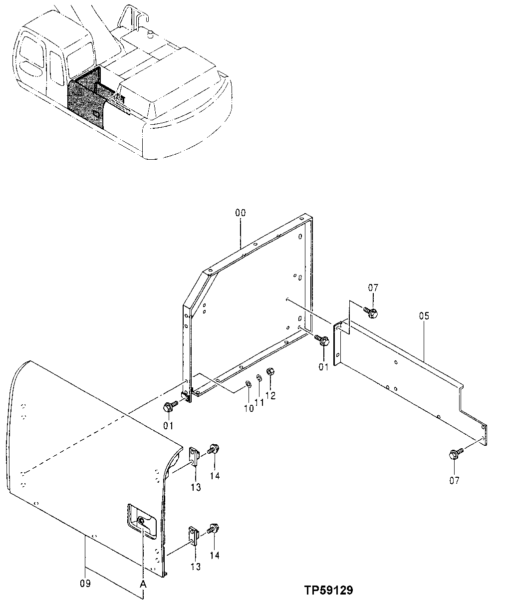 Схема запчастей John Deere 30LC/370 - 185 - Door (Storage Compartment) 1910 Hood Or Engine Enclosure