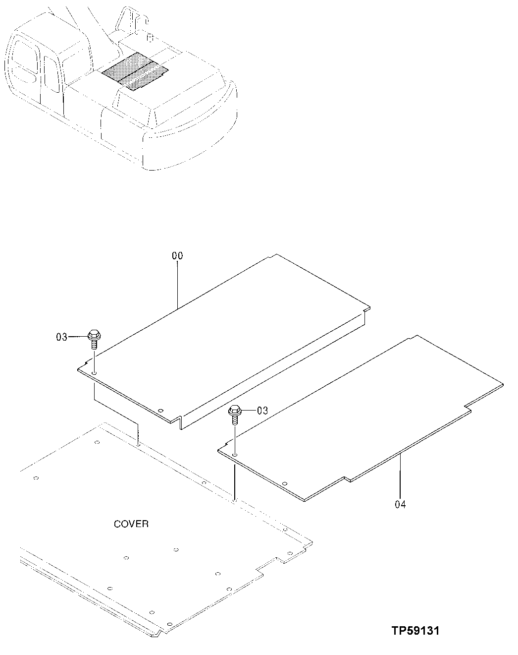 Схема запчастей John Deere 30LC/370 - 187 - Top Center Cover 1910 Hood Or Engine Enclosure