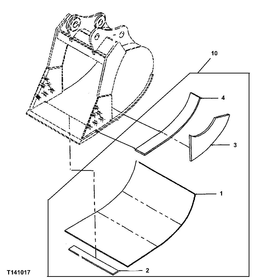 Схема запчастей John Deere 30LC/370 - 230 - Roadbuilder Bucket Kit (Order Heavy Duty Bucket Tooth Assemblies) 3302 BUCKETS, TEETH, SHANKS AND SIDECUTTERS