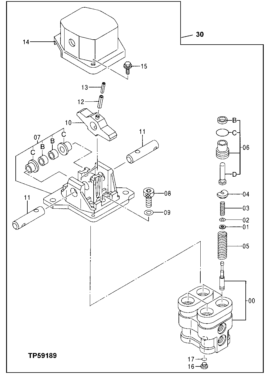 Схема запчастей John Deere 30LC/370 - 249 - Propel Pilot Valve 3315 Control Linkage