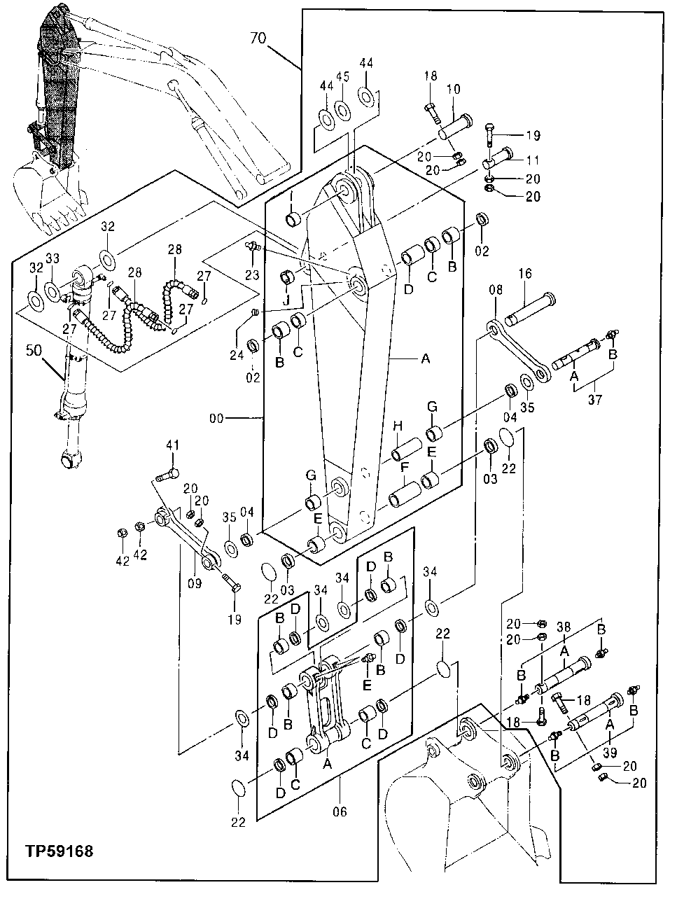 Схема запчастей John Deere 30LC/370 - 260 - STANDARD ARM 3.2 M 3340 BACKHOE AND EXCAVATOR FRAMES