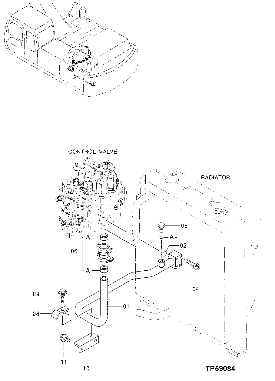 Схема запчастей John Deere 30LC/370 - 264 - RETURN PIPINGS 3360 HYDRAULIC SYSTEM