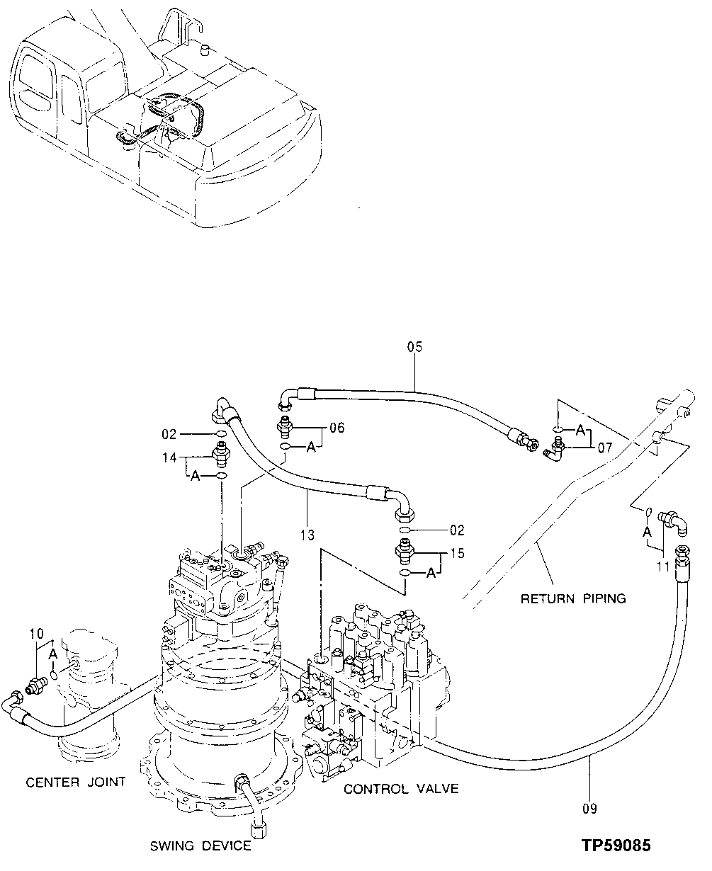 Схема запчастей John Deere 30LC/370 - 265 - DRAIN PIPINGS 3360 HYDRAULIC SYSTEM