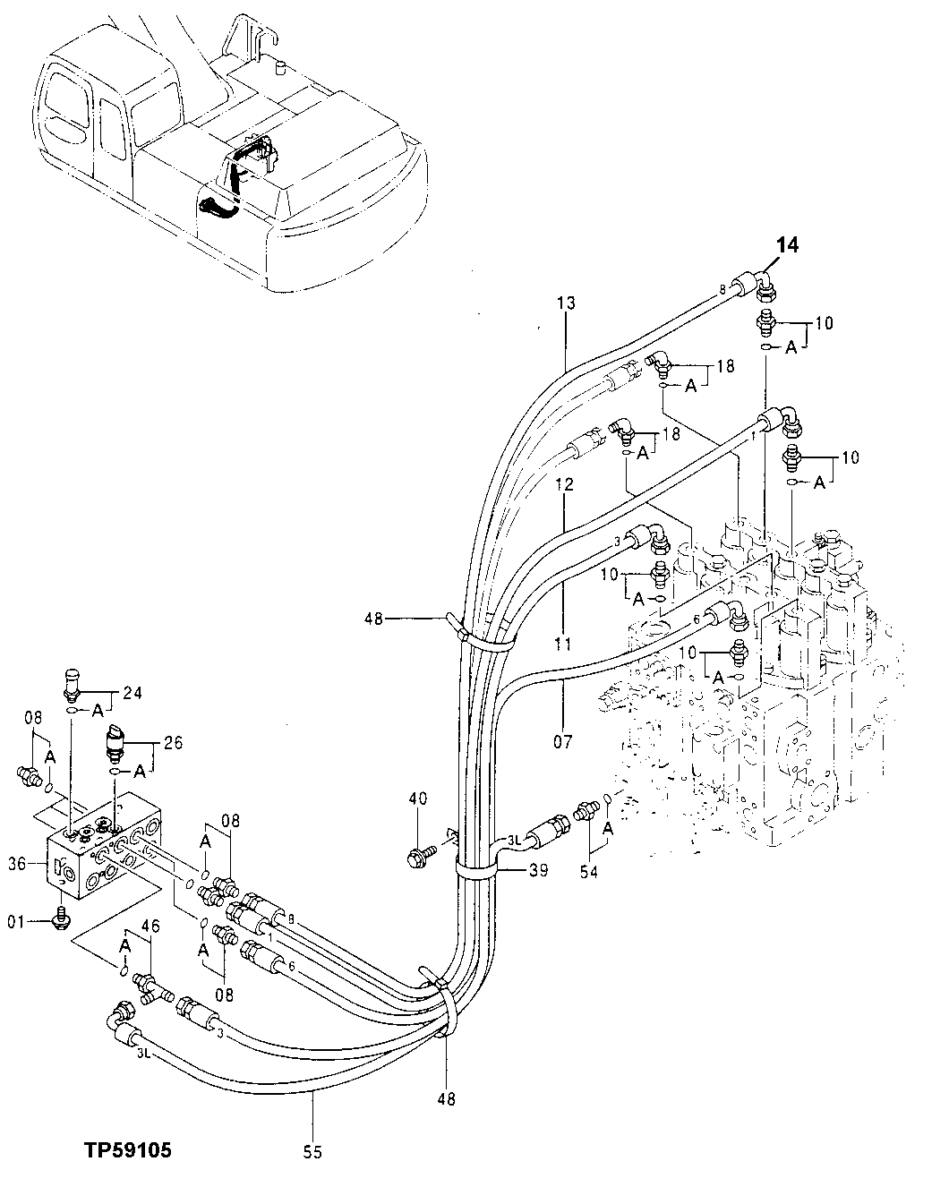 Схема запчастей John Deere 30LC/370 - 285 - PILOT PIPINGS 3360 HYDRAULIC SYSTEM