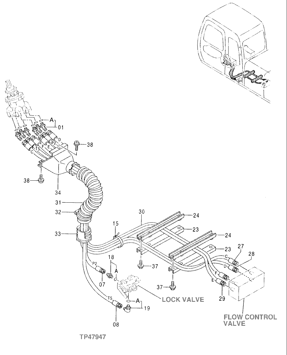 Схема запчастей John Deere 30LC/370 - 290 - PILOT PIPINGS, LEFT JOYSTICK 3360 HYDRAULIC SYSTEM