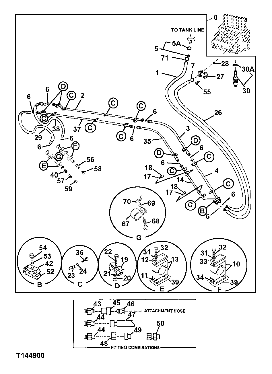 Схема запчастей John Deere 30LC/370 - 311 - AUXILIARY HYDRAULIC PLUMBING 3360 HYDRAULIC SYSTEM